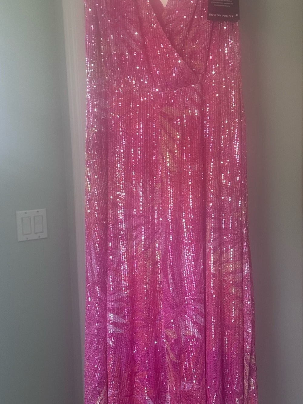 Boston Proper Fuchsia Sequin Wrap Maxi Dress